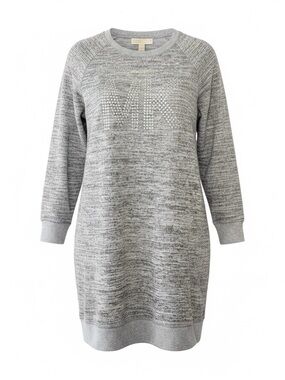 Michael Kors Logo Velour Sweatershirt Dress Long Sleeve Studded MK Heather Grey